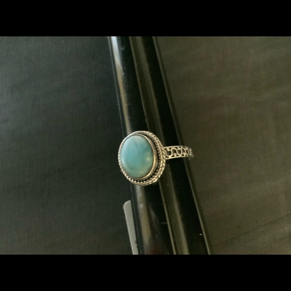 Larimar Blue .925 Carved Round 3 Size—7 - Picture 1 of 8